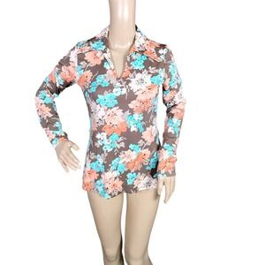 KMART Button Down Shirt Woman's Size 7/8 Multicolor Vintage 70s Floral Bloomcore
